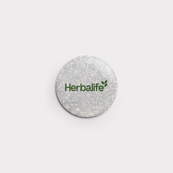 Mini-Glitzerbutton "Herbalife" in grün 32 mm (Weiß)